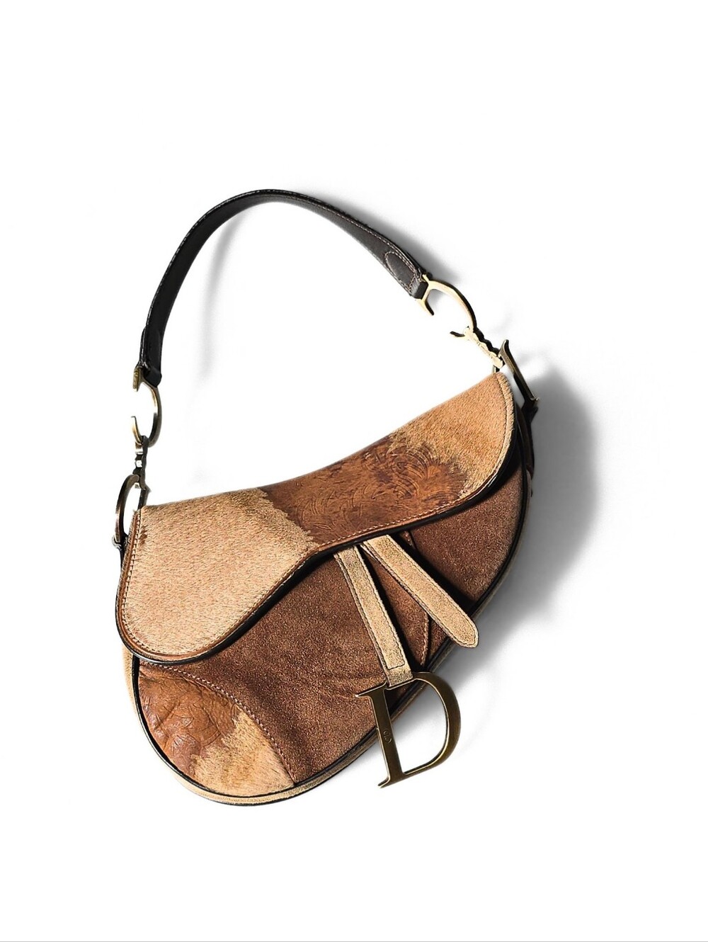 Dior Saddle Bag Vintage Ombre Pony-Hair Suede Embossed